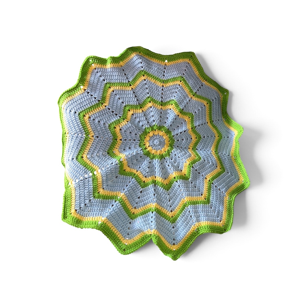 Handmade 12 Point Star Crochet Baby Blanket Afghan Multi-Color Blue Yellow Green